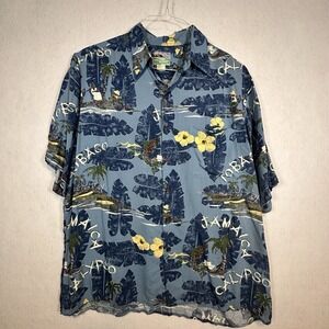 Reyn Spooner Shirt Mens Large‎ Blue Hawaiian Floral Short Sleeve Classic Fit
